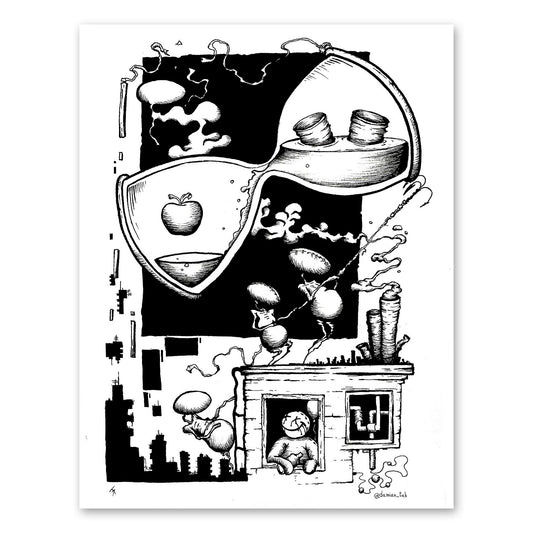 FunZinePage2018 by Damian Tab, featuring Seed, White Man and recurring elements, sticker