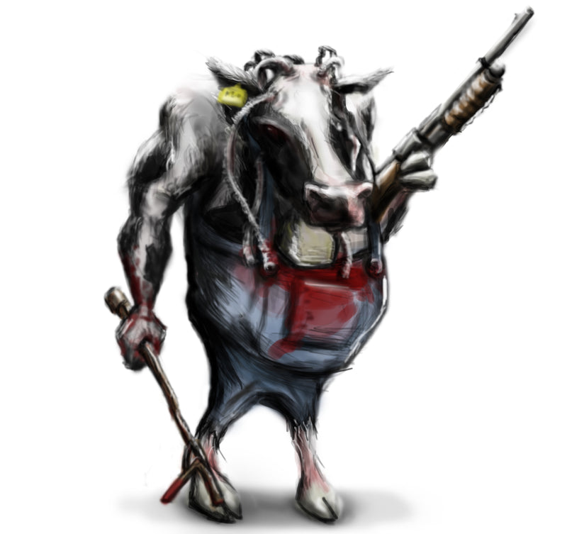 Concept art of the main cow character from the indie game Veggie Vigilante created by Damian Tab
