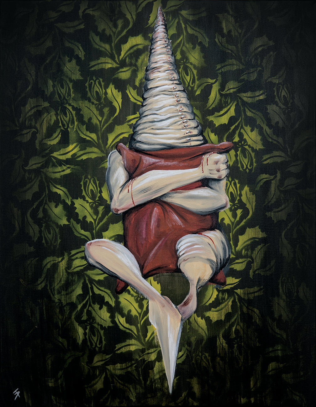 Damian Tab painting Pillow acrylic on wood featuring surreal soft form with organic character